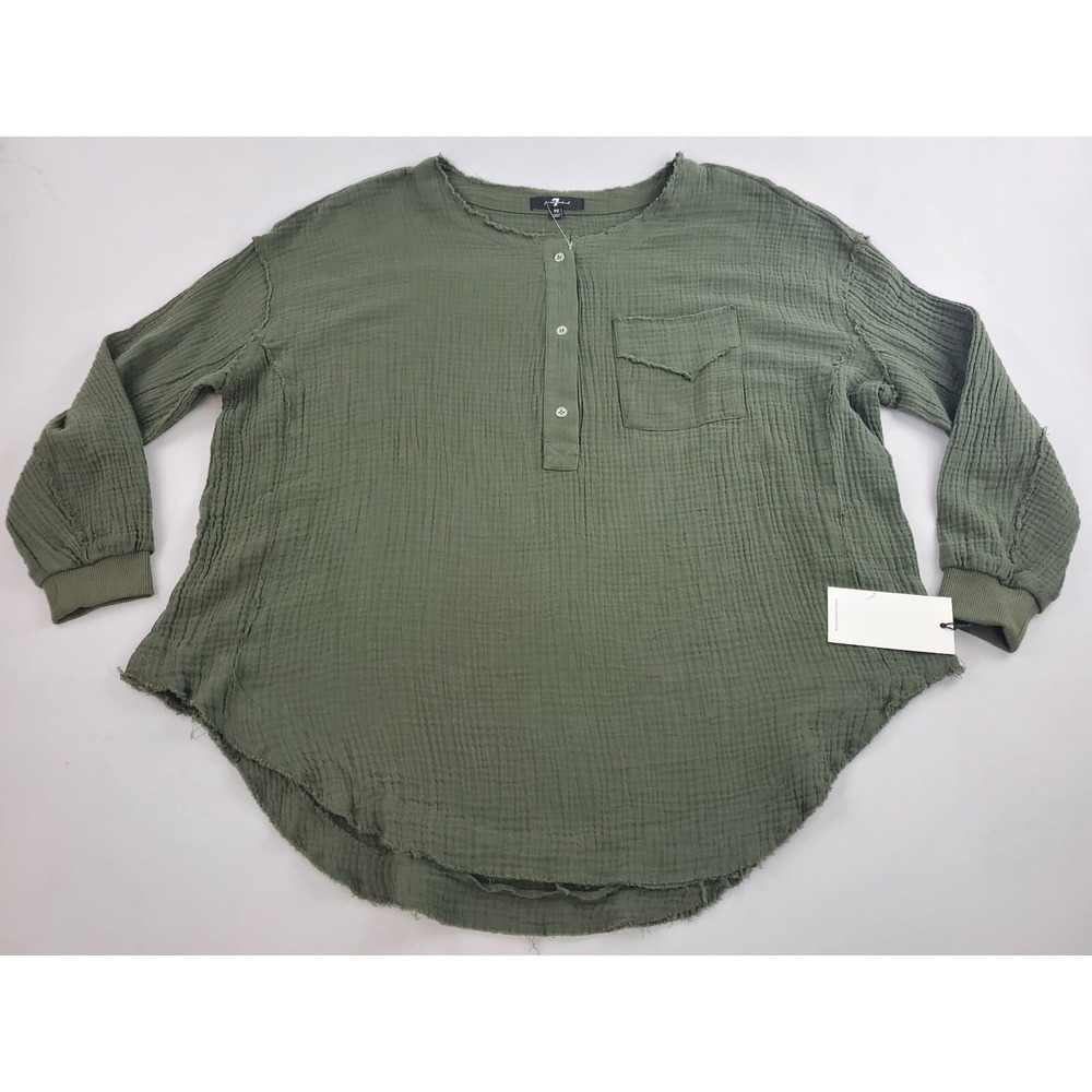 7 For All Mankind women shirt top loose 69455 cotton green pocket sz XS $159
